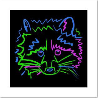 Neon Raccoon Outline Posters and Art